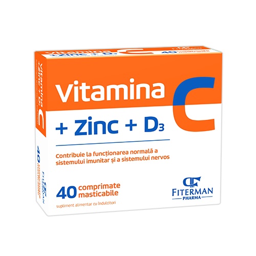 VITAMINA C+ZINC+D3 X 40CPR MASTICABILE FITERMAN Fiterman Pharma imagine noua