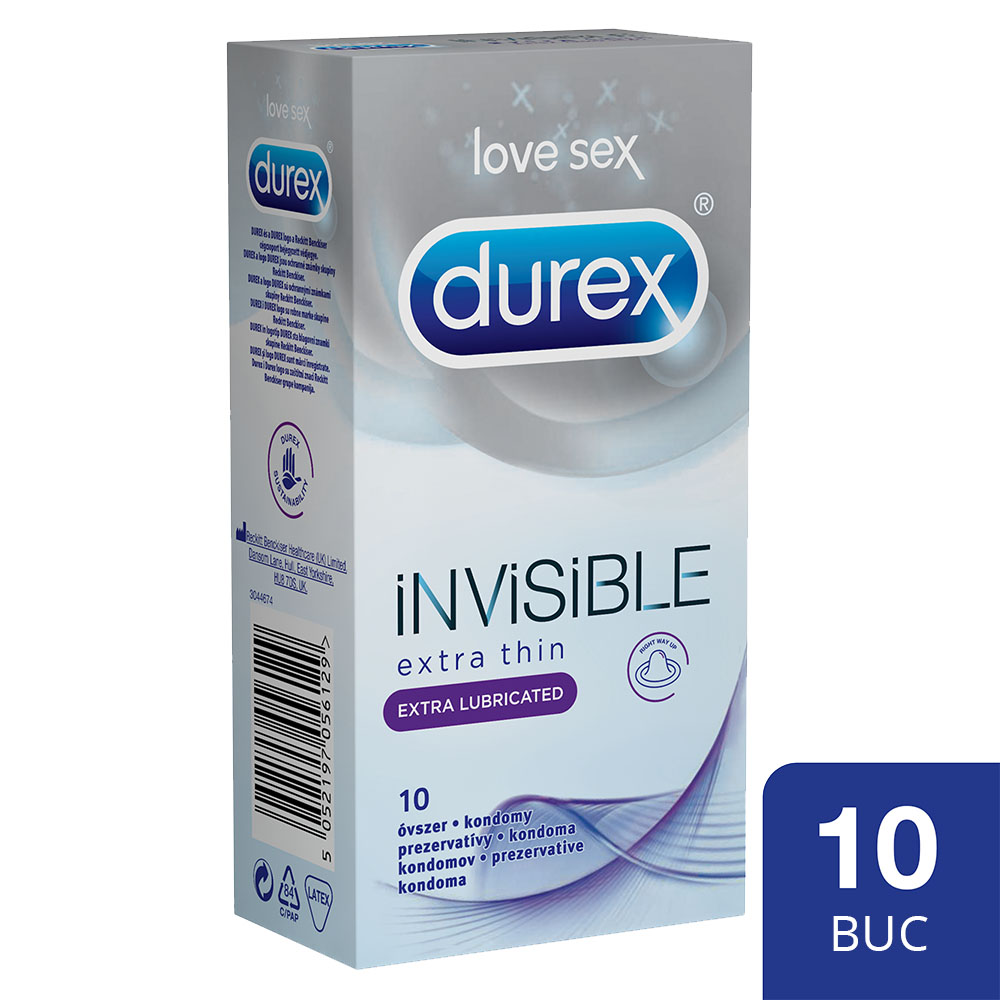 DUREX INVISIBLE EXTRA LUBRICATED PREZERVATIV 10BUC Durex