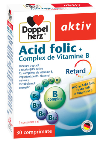 DOPPELHERZ AKTIV ACID FOLIC + B-COMPLEX 30 COMPRIMATE Acid imagine noua