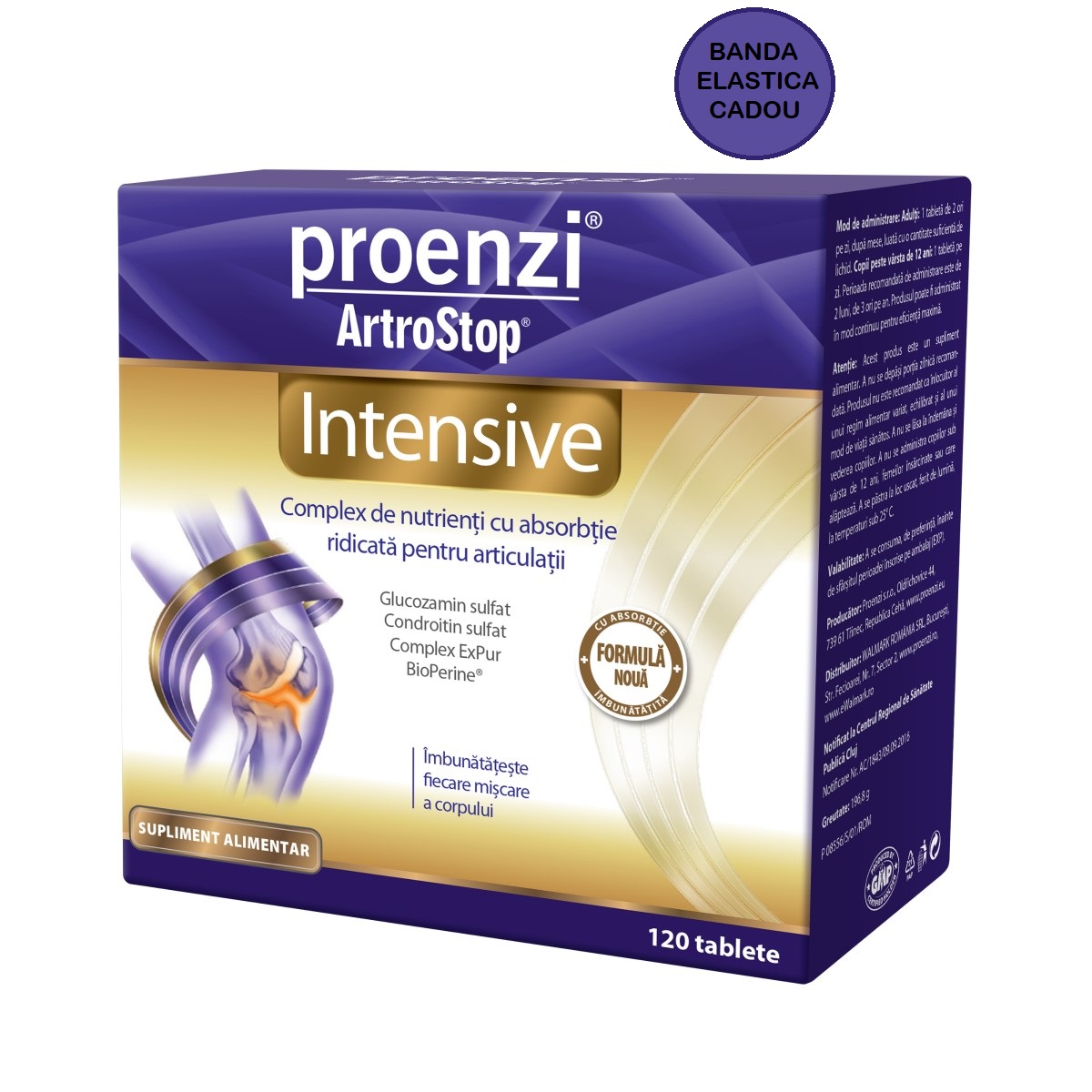 PROENZI ARTHROSTOP INTENSIVE 120 TABLETE + BANDA ELASTICA CADOU Pret Mic helpnet imagine noua